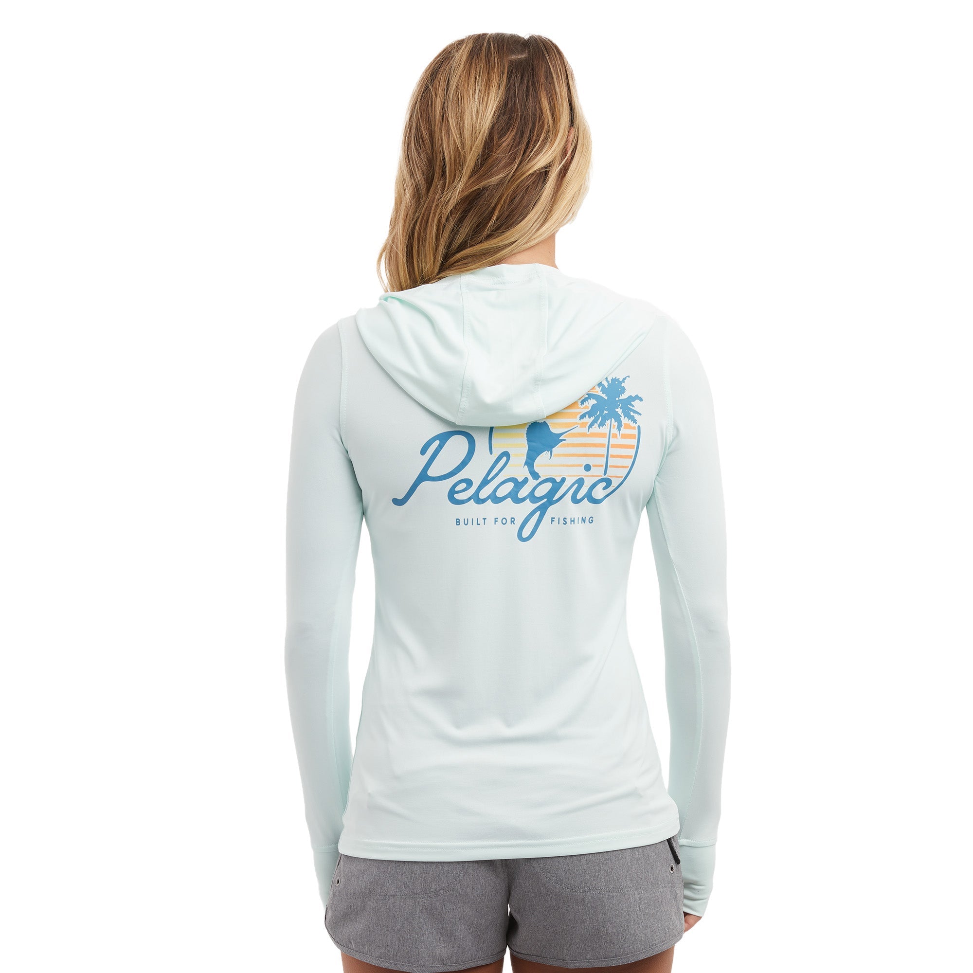 Pelagic Aquatek Sunset Sails Women's Hooded Fishing Shirt UPF 50+ - Sea Foam L / Seafoam (SEA)