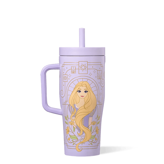 Rapunzel's Tumbler Cup featuring the Disney Princess on a lilac and floral background.