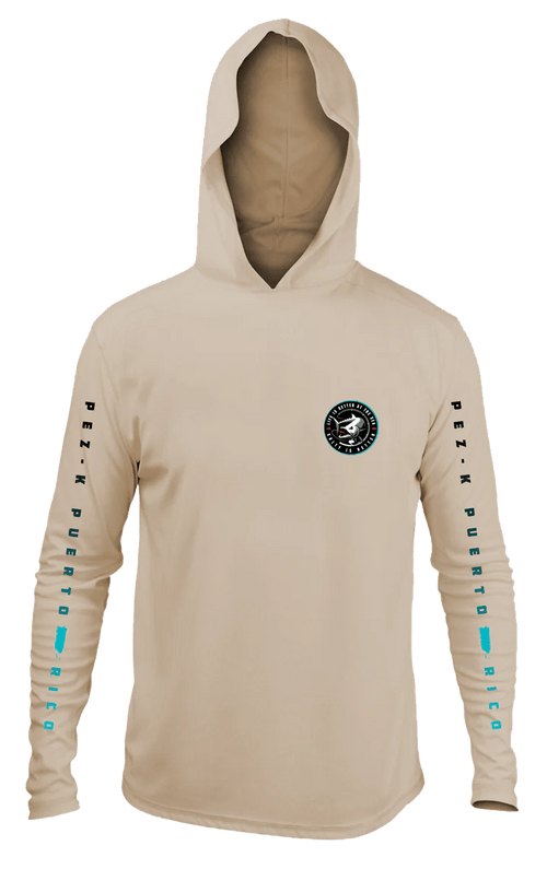 Pez-K "Wild Fish" Men's Long Sleeve Hooded Rashguard - Beige